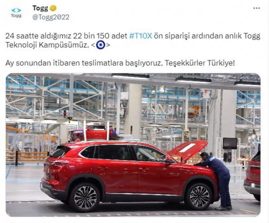Togg'a rekor başvuru! Bir günde 22 bin sipariş Togg'a rekor başvuru! Bir günde 22 bin sipariş