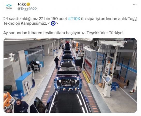 Togg'a rekor başvuru! Bir günde 22 bin sipariş Togg'a rekor başvuru! Bir günde 22 bin sipariş