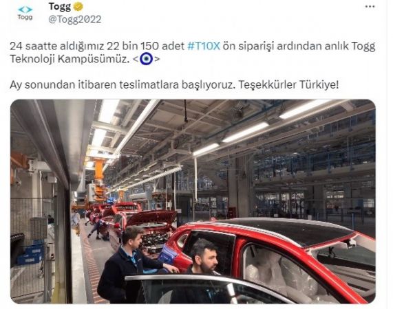 Togg'a rekor başvuru! Bir günde 22 bin sipariş Togg'a rekor başvuru! Bir günde 22 bin sipariş