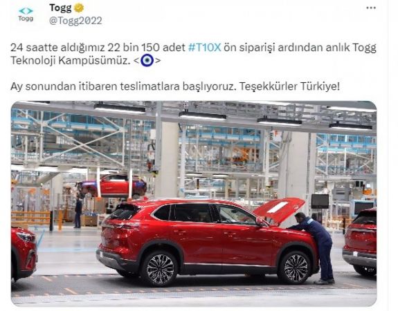 Togg'a rekor başvuru! Bir günde 22 bin sipariş Togg'a rekor başvuru! Bir günde 22 bin sipariş