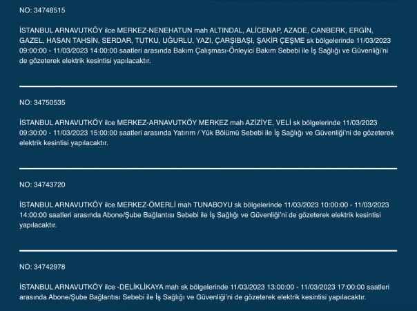 İstanbul’da elektrikler kesilecek! 11 Mart Cumartesi gününe dikkat!