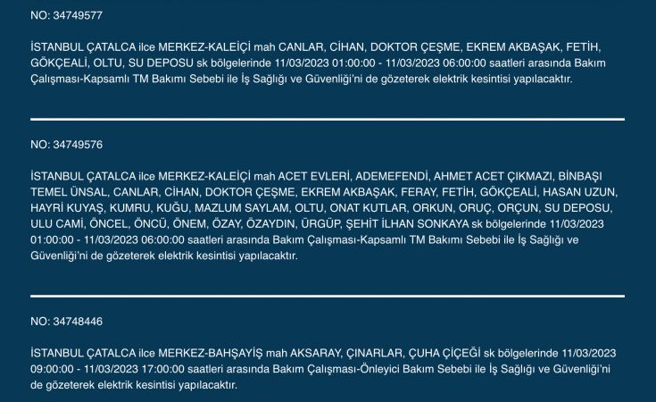İstanbul’da elektrikler kesilecek! 11 Mart Cumartesi gününe dikkat!