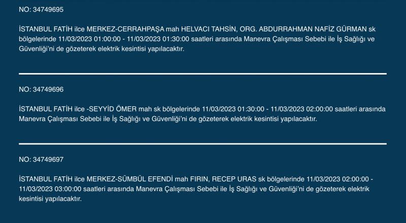 İstanbul’da elektrikler kesilecek! 11 Mart Cumartesi gününe dikkat!