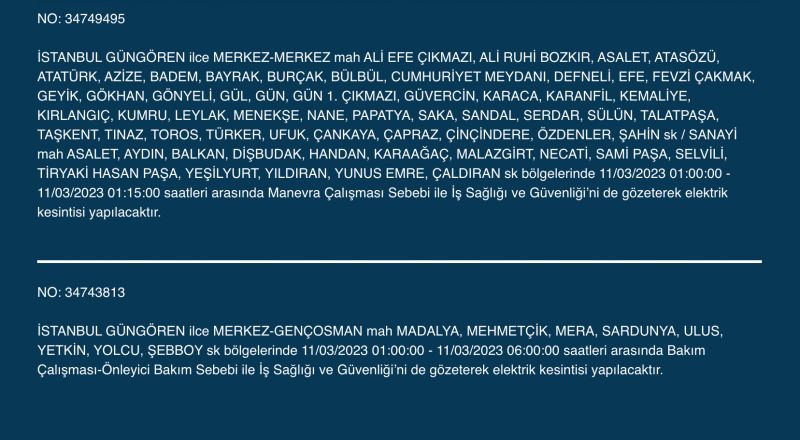 İstanbul’da elektrikler kesilecek! 11 Mart Cumartesi gününe dikkat!