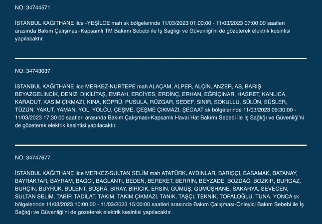 İstanbul’da elektrikler kesilecek! 11 Mart Cumartesi gününe dikkat!