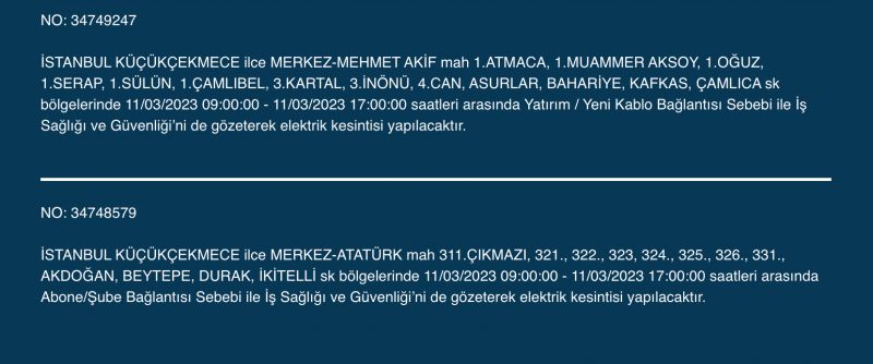 İstanbul’da elektrikler kesilecek! 11 Mart Cumartesi gününe dikkat!