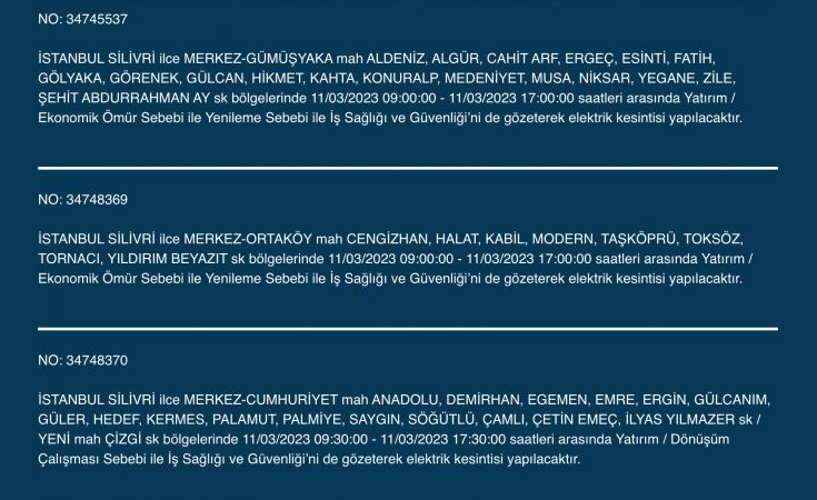 İstanbul’da elektrikler kesilecek! 11 Mart Cumartesi gününe dikkat!