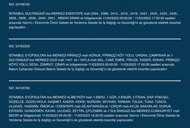 İstanbul’da elektrikler kesilecek! 11 Mart Cumartesi gününe dikkat!