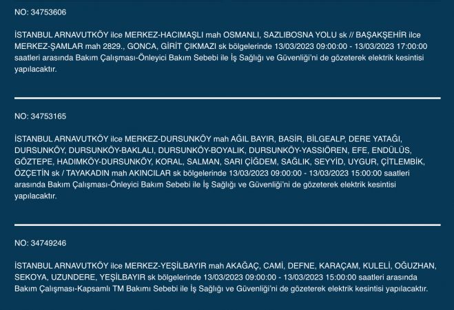 İstanbul’un yüzlerce sokağında elektrikler kesilecek (13 Mart) | Bu adreslere dikkat!