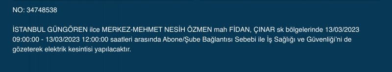 İstanbul’un yüzlerce sokağında elektrikler kesilecek (13 Mart) | Bu adreslere dikkat!