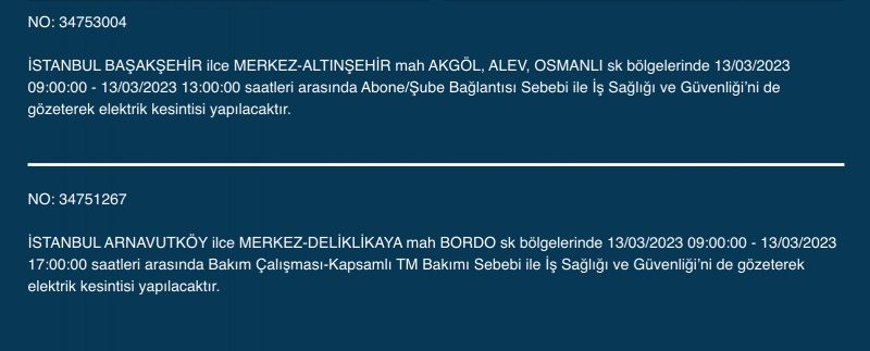 İstanbul’un yüzlerce sokağında elektrikler kesilecek (13 Mart) | Bu adreslere dikkat!