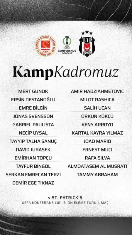 Beşiktaş’ın, St. Patrick’s maçı kamp kadrosu belli oldu Beşiktaş’ın, St. Patrick’s maçı kamp kadrosu belli oldu