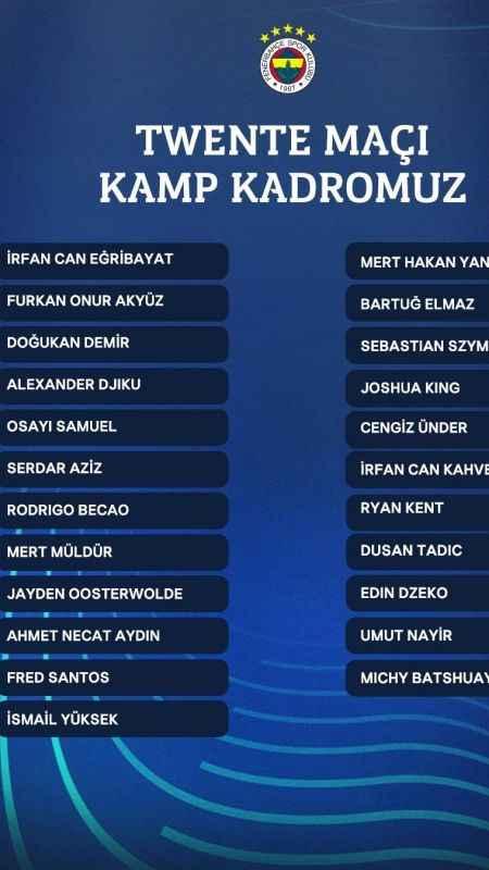 Fenerbahçe'nin Twente maçı kadrosu belli oldu Fenerbahçe'nin Twente maçı kadrosu belli oldu