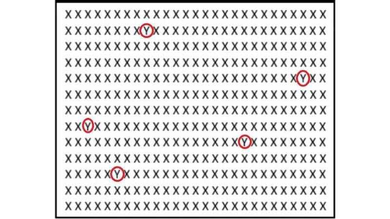 X’lerin arasına gizlenmiş 5 Y’yi 11 saniyede bulanlar süper zeka oluyor! X’lerin arasına gizlenmiş 5 Y’yi 11 saniyede bulanlar süper zeka oluyor!